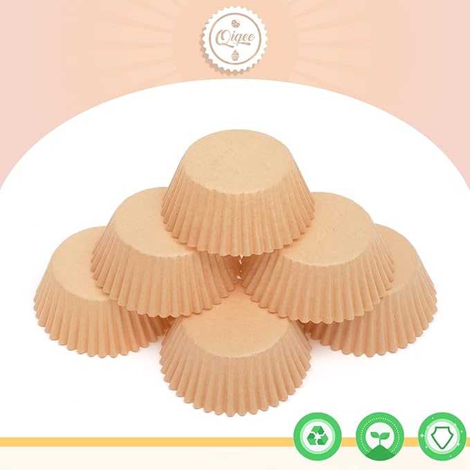 qiqee 1000 Count Mini Cupcake Liners Natural Muffin Liners Food Grade Baking Cups Paper No Smells（Small Size）
