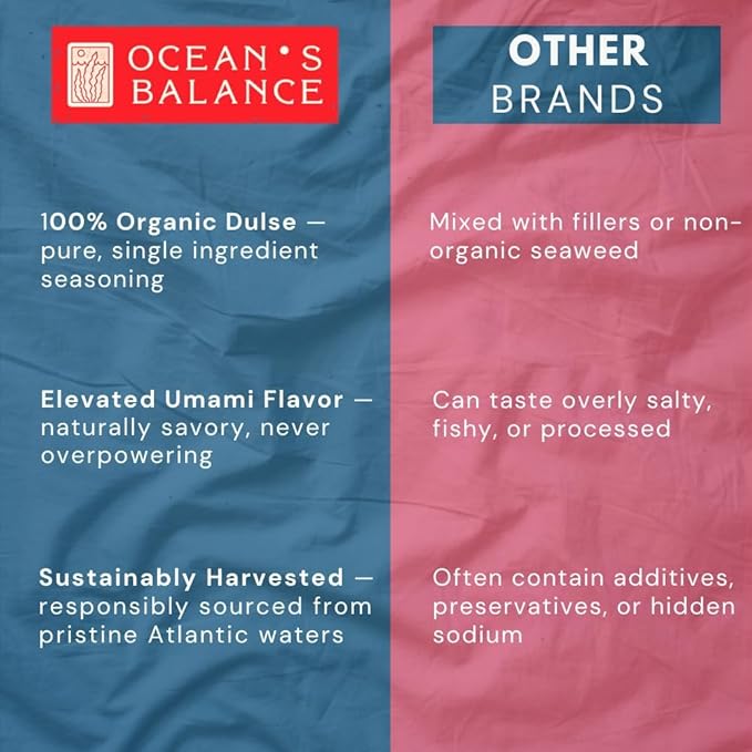 Ocean's Balance Dulse Granules – Iron & Minerals,Soup Topping Seaweed,Seaweed for Ramen,Salad & Snacks– Atlantic Dulse Flakes – Vegan, Gluten-Free, Paleo & Keto Friendly (1.25oz)