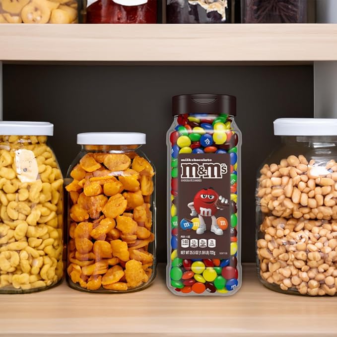 M&M’s Milk Chocolate and M&M’S Peanut Bulk Candy Jars, Assorted Chocolate Candies, Party Size Bulk Candy, Movie Night Snacks, Resealable and Recyclable, 48.5 Oz Total (Pack of 2)