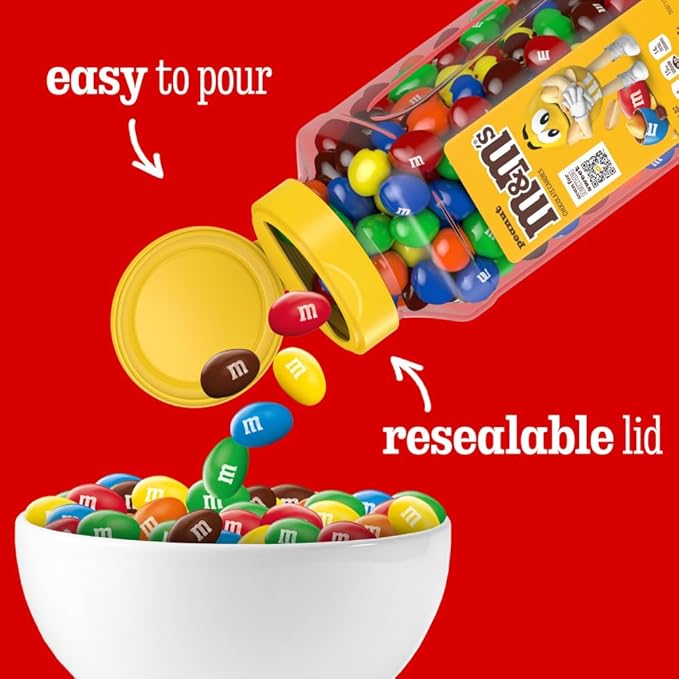 M&M’s Milk Chocolate and M&M’S Peanut Bulk Candy Jars, Assorted Chocolate Candies, Party Size Bulk Candy, Movie Night Snacks, Resealable and Recyclable, 48.5 Oz Total (Pack of 2)