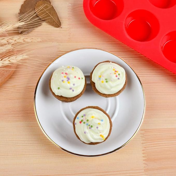 CAKETIME Silicone Muffin Pan Mini 24 Cups Cupcake Pan, Nonstick Food Grade Silicone Mold Baking Pan 1 Pack