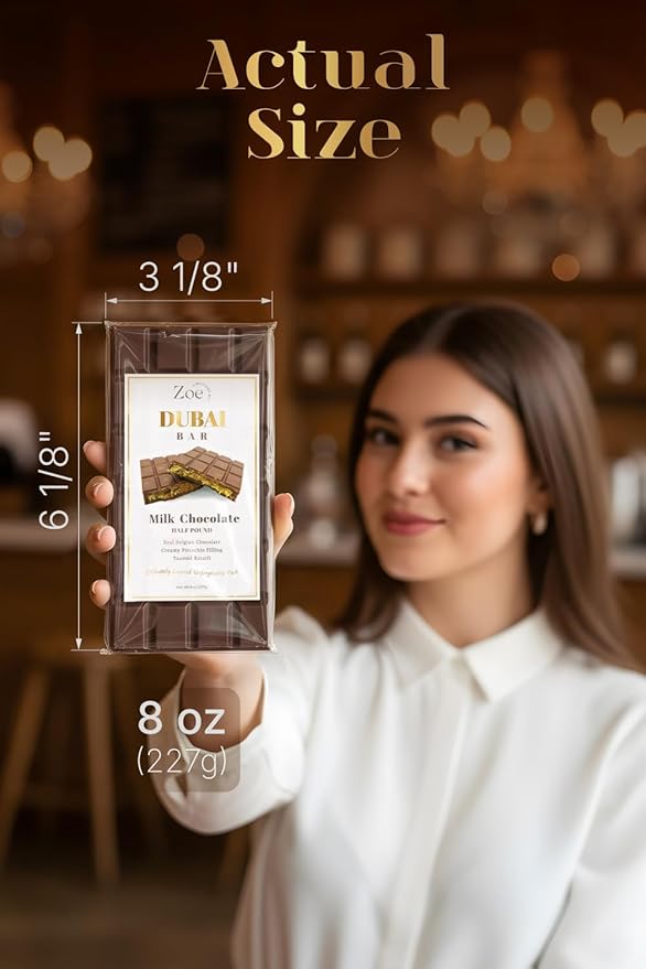 CRAVINGS BY ZOE Gourmet Dubai Chocolate Bar, 1/2lb Real Belgian Milk Chocolate, Creamy Pistachio, and Toasted Kataifi Filling