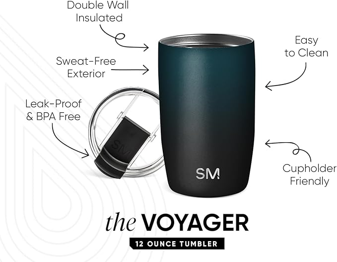 Simple Modern Travel Coffee Mug Tumbler with Flip Lid | Reusable Insulated Stainless Steel Cold Brew Iced Coffee Cup Thermos | Gifts for Women Men Him Her | Voyager Collection | 12oz | Moonlight