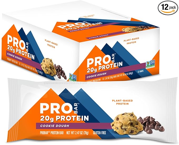 PROBAR - PROTEIN Bar, Cookie Dough, Non-GMO, Gluten-Free, Healthy, Plant-Based, Whole-Food Ingredients, Natural Energy (12 Count)