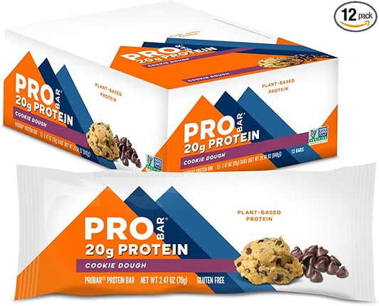 PROBAR - PROTEIN Bar, Cookie Dough, Non-GMO, Gluten-Free, Healthy, Plant-Based, Whole-Food Ingredients, Natural Energy (12 Count)
