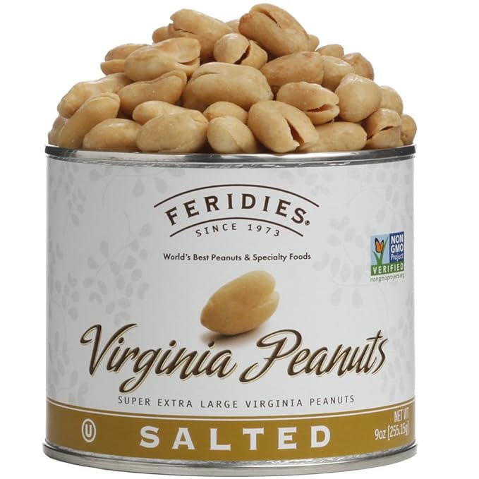 FERIDIES Virginia Salted Extra Large Peanuts Cooked in Pure Peanut Oil the Peanut Choice 9 Ounce (Pack of 4)