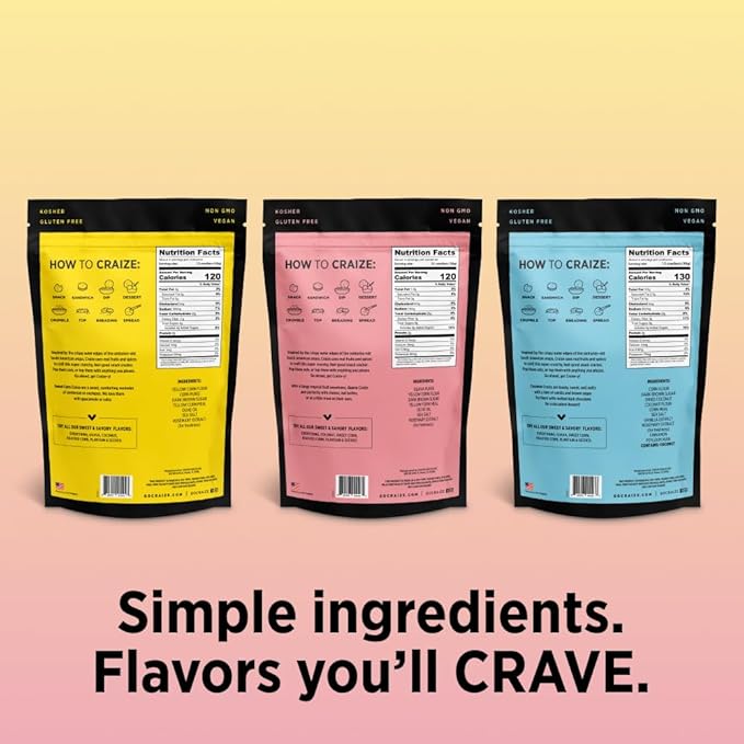 Craize Sweet Flavor Variety Pack | Sweet Corn, Coconut, Guava Crisps | Gluten Free, Vegan, Kosher, Toasted Corn Crackers | 3 pack, 4 oz each