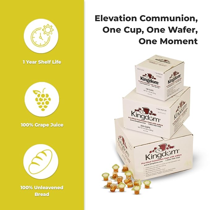 Kingdom Prefilled Communion Cup with Wafers(500ct-white juice) Sealed in a Single-Serving Container with Upto 1-Year Shelf Life,Perfect for Holy Eucharist Celebration in Hospitals,Summer Camps, & More