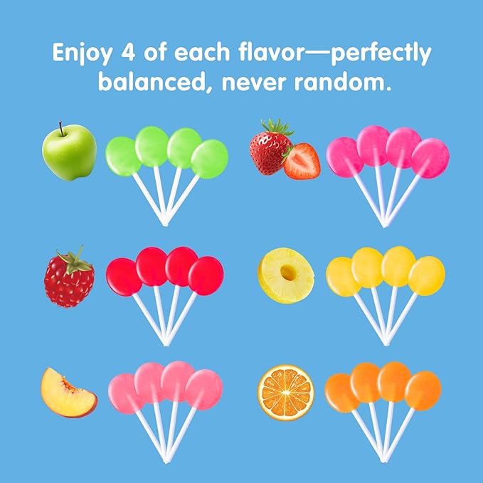 DC24 DAILY CARE Lollipops, Sugar free Suckers, Rich in Vitamin C Pops, Anti Cavity, Natural Fruit Assorted Flavors 24 Lollipops for Kids, Allergy Friendly, Gluten Free, Non-GMO, 5 OZ