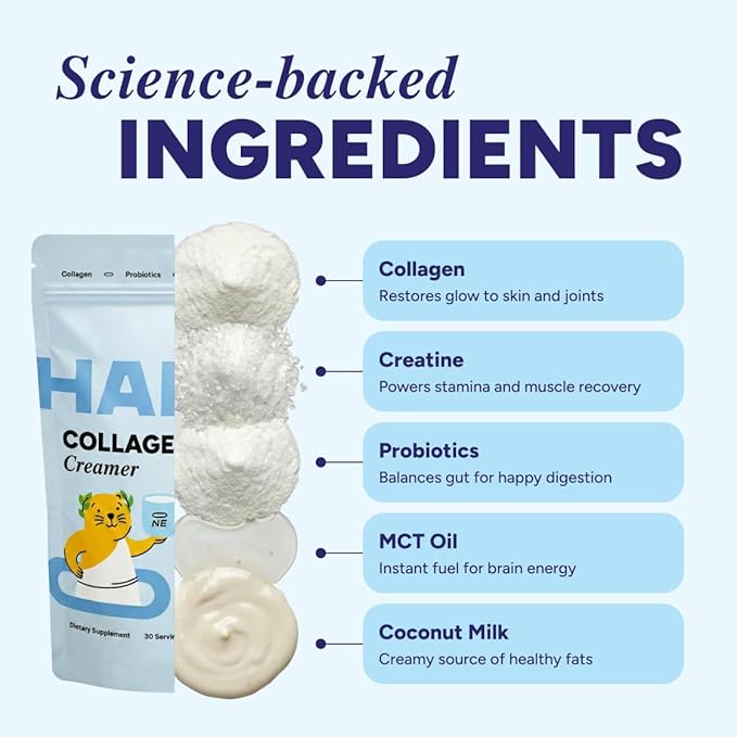 HABIT ONE Collagen Protein Creamer for Coffee with Probiotics, Creatine & MCT Oil - Dairy Free Coconut Topper for Mushroom Coffee - Made in USA - 30 Servings