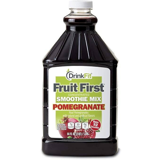 DrinkFit Fruit Smoothie | Real Fruit Puree, Low Sugar, Gluten:Free & Non:GMO, Pomegranate Smoothie Mix : Makes 32 Smoothies, 64 Fl Oz (Pomegranate)