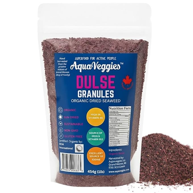 Aqua Veggies Organic Atlantic Dulse Flake Granules Sea Vegetable, Wild-Harvested, Sun-Dried Superfood Seaweed Snacks| Rich in Iodine, B12, Iron, Calcium, Fibre & Plant-Based Protein (1 lb)