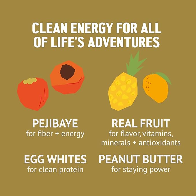 PEJI BAR Superfood Energy Bars | Golden Zing Pineapple Golden Berry Flavor | Gluten Free, 8g Protein, Fiber, Whole Ingredients, No Sugar Added | Adventure Ready Snack, 12 Count