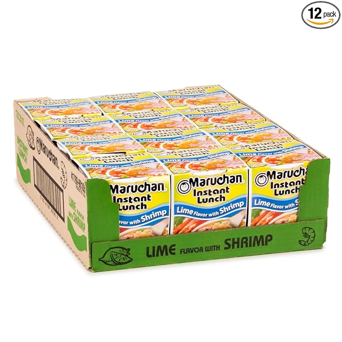 Maruchan Instant Lunch Ramen Noodles, Lime Flavor with Shrimp – Japanese-Style Instant Noodle Soup, Quick & Easy Meal – 2.25 Oz Cup, Pack of 12