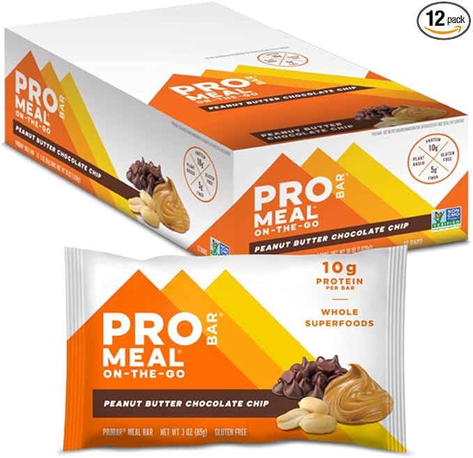 PROBAR - MEAL Bar, Peanut Butter Chocolate Chip, Non-GMO, Gluten-Free, Healthy, Plant-Based, Whole-Food Ingredients, Natural Energy (12 Count)