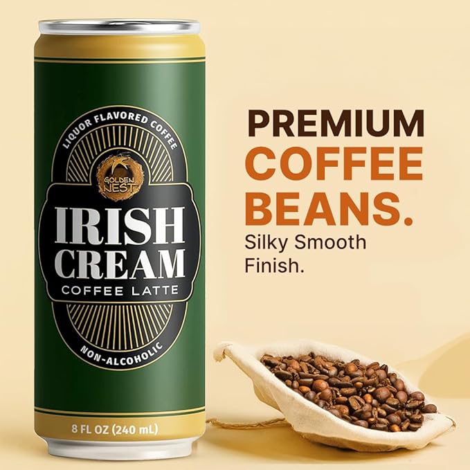 Golden Nest Liquor-Flavored Coffee Latte | Ready to Drink Liquor-Inspired Non-Alcoholic Creamy Beverage | All Natural No Preservatives | 8 Fl Oz Can (Irish Cream, 8 Fl Oz (Pack of 12))