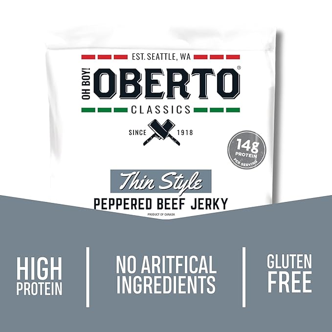 Oh Boy! Oberto Classics Thin Style Peppered Beef Jerky, 7 Ounce