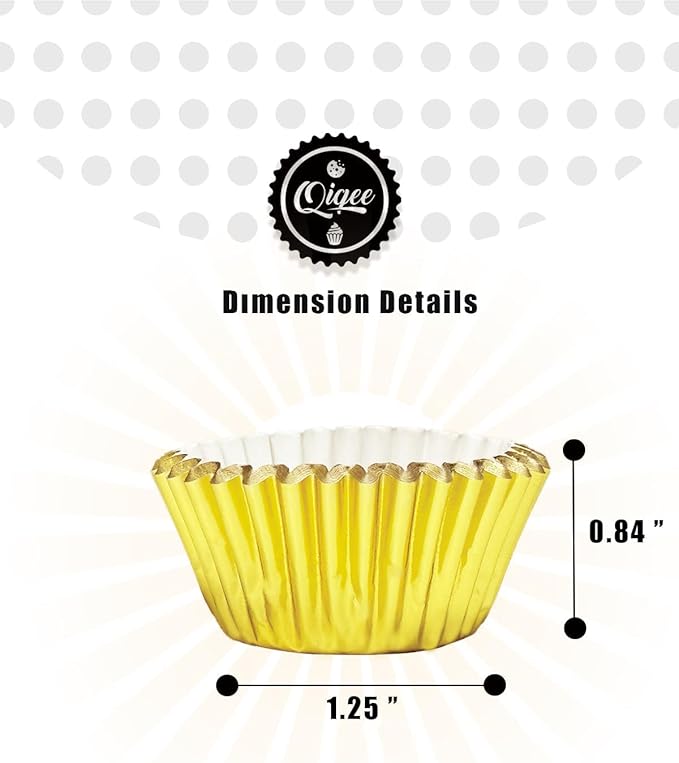 qiqee Mini Gold Foil Cupcake Liners For Baking 300pcs Baking Cups Thick ＆ Sturdy, Oil Resistance, Muffin Liners Paper(Small Size 1.25inch Bottom)