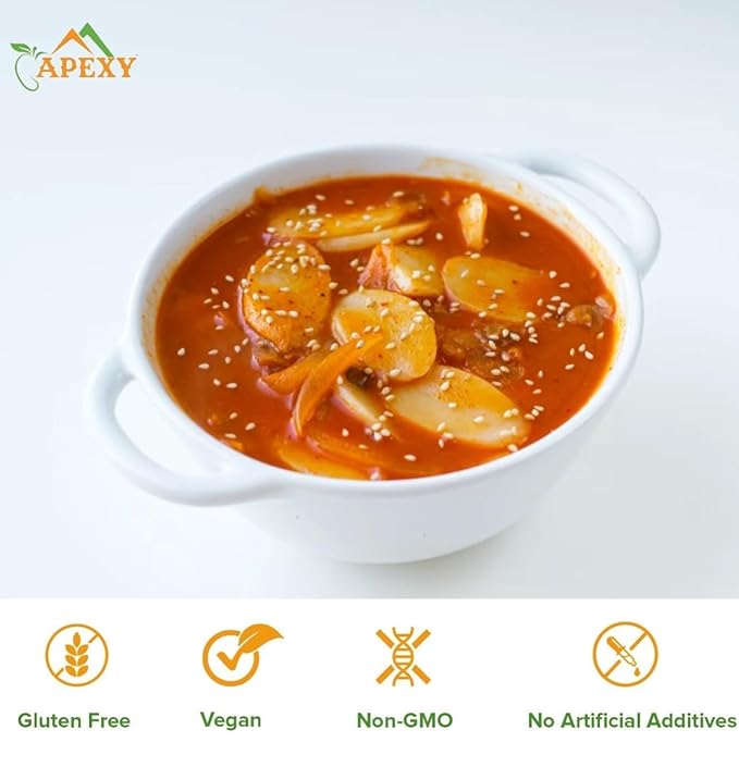 Apexy Korean Rice Cake Tteokbokkik Rice Cake, Chewy Tteok, Authentic Korean Street Food Snack, Perfect with Cheese and Ramen Noodles, No MSG, No Corn Syrup, Vegan and Gluten Free, Non-GMO 21.16 oz (3)