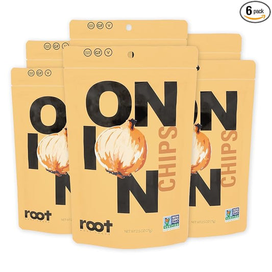 Root Foods Onion Chips, Natural Veggie Snack, Non-GMO Vegetable Crisps, Good for Adults, Kids, Vegan, Gluten Free, Kosher, Halal 6 pack