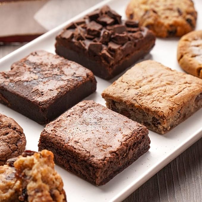 Broadway Basketeers Brownies and Cookies Bakery Gift Baskets, 44 Brownies and Cookies Individually Wrapped for Freshness. Assorted Topping and Flavors. Perfect for Mom Dad Friends