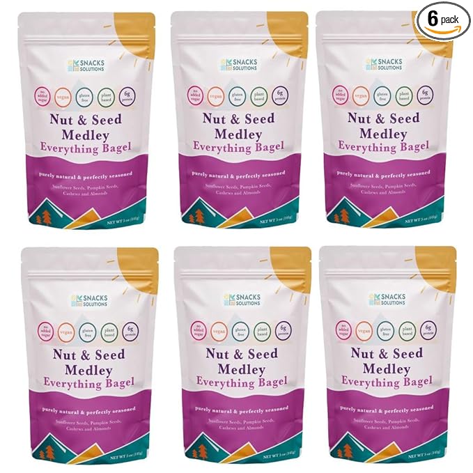 Snacks Solutions Nut and Seed Medley (5 oz -Pack of 6, Everything Bagel) Gluten Free, Natural and Perfectly Seasoned, Sunflower Seeds, Pumpkin seeds, Cashews and Almonds