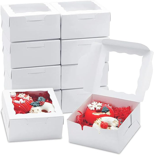 JOHOPACK 100 Pack 5x5x2.5 Inch Bakery Boxes Cookie Boxes with window Treat Box Chocolate Covered Strawberries Box for Macaroon Dessert Cupcake Pastry Muffins