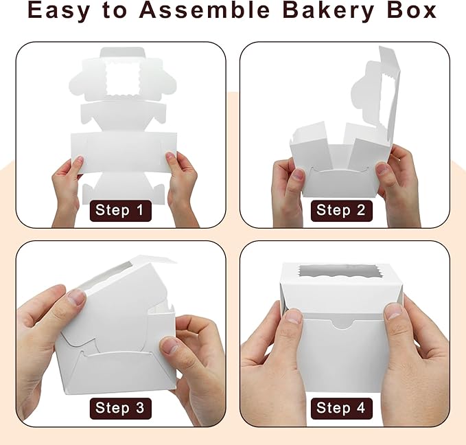 JOHOPACK 40 Pack Cookie Boxes 4x4x2 Inch Bakery Boxes with window Treat Box Chocolate Covered Strawberries Box for Christmas Valentine's Mother's Day