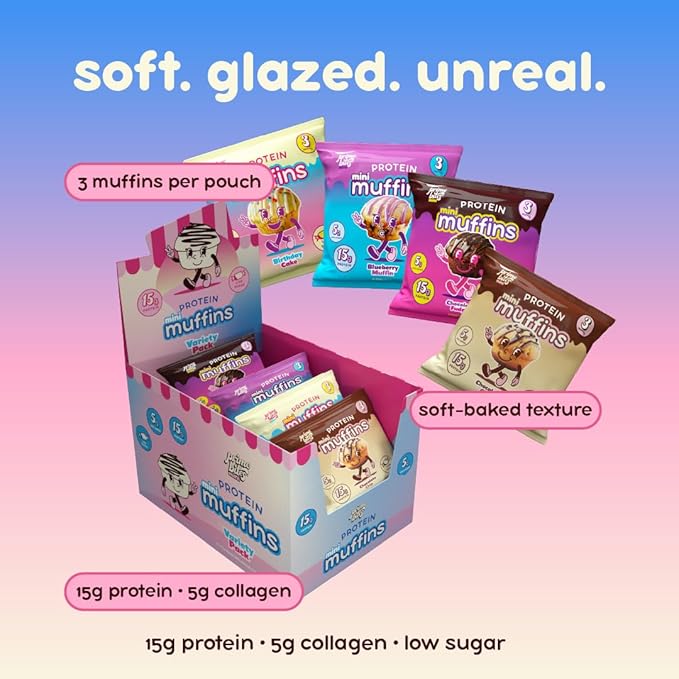 Prime Bites Minis - High Protein Muffin (12 Per Box, Variety Pack) - 15g of Protein, 5g of Collagen, Gluten Free, Low Sugar Treat, Delicious Protein Snack