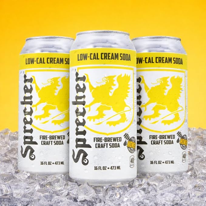 Sprecher Low-Cal Cream Soda 16 fl oz Cans (12 Pack), Fire-Brewed Craft Diet Soda with Real Honey, Handcrafted Reduced Calorie Cream Soda, Caffeine-Free Gourmet Beverage