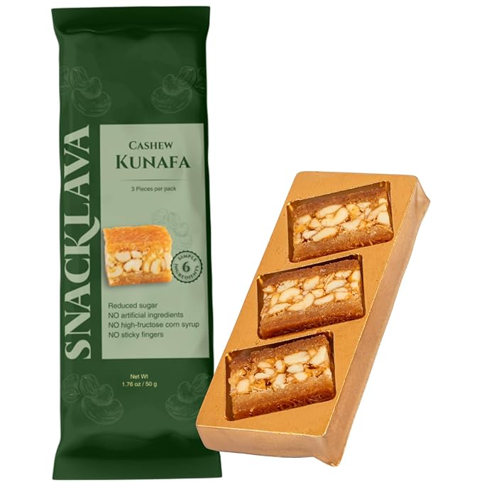Snacklava Cashew Kunafa - 20 Pack (60 Pieces) - No Artifical Ingredients, Colors or Preservatives - Premium Handmade Pastries