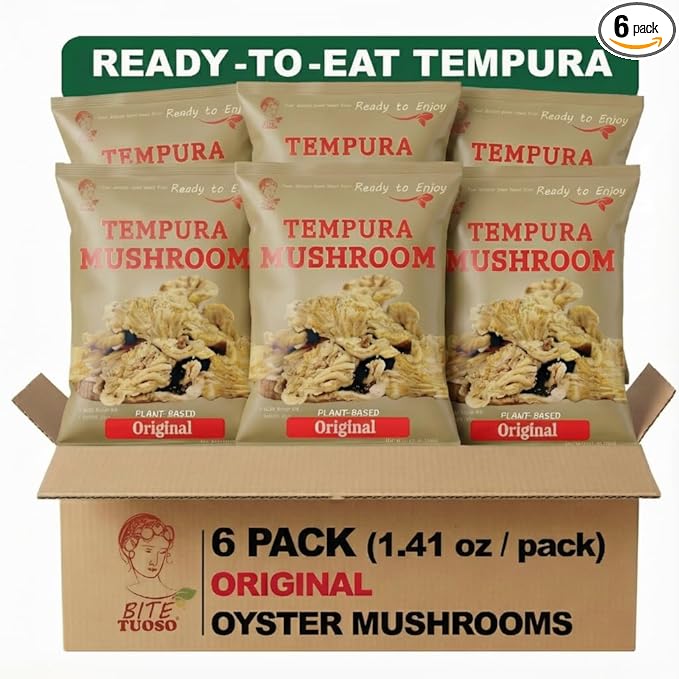 BITETUOSO Premium Tempura Oyster Mushroom Chips - Restaurant Quality Original - Plant-Based Vegan Snack 1.41oz (6-Pack)