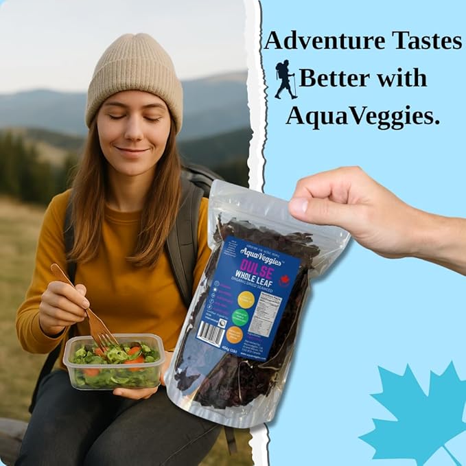 Aqua Veggies Organic Atlantic Dulse Whole Leaf – Hand-Harvested & Sun-Dried from Bay of Fundy – Rich in Iodine, B6, B12, Iron, Protein, Calcium & Magnesium – Vegan Superfood (16 Ounce)