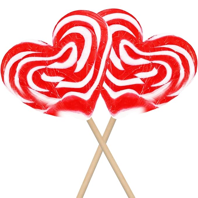 Fruidles Six-Pack 80-Gram Jumbo Heart Swirl Lollipop Red and White Heart Design, Individually Wrapped,