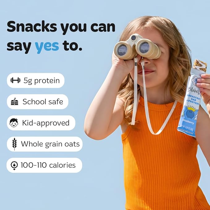 Blake's Breakfast Bars with Protein — Blueberry (30 Count), 5g Clean Plant-Based Protein, Gluten Free, Nut Free, Dairy Free & Vegan, Healthy Snacks for Kids or Adults, School Safe