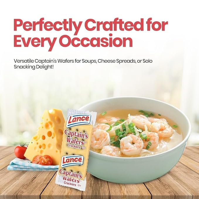 Crackers, Lance Captain Wafers Original Flavor, Two per Pouch, 0.23 oz Each, Cheese and Soup Crackers, Original Flavor, Options:(1000 Pack)
