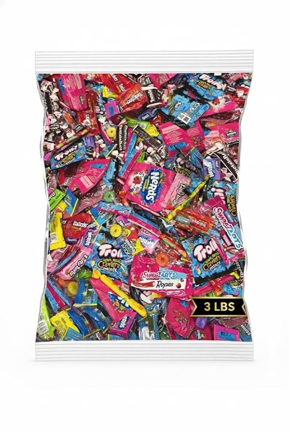 Bulk Candy Variety Pack, 3 lb Individually Wrapped Hard & Chewy Assorted Sweets, Non-Chocolate Mix – Resealable Bag – Piñata, Party Favor, Office Candy Bowl Refill