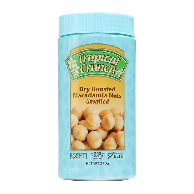 Tropical Crunch Unsalted Macadamia – Oven-Baked Natural Snack, Vegan, Gluten-Free, Keto-Friendly, 1oz Single Pack