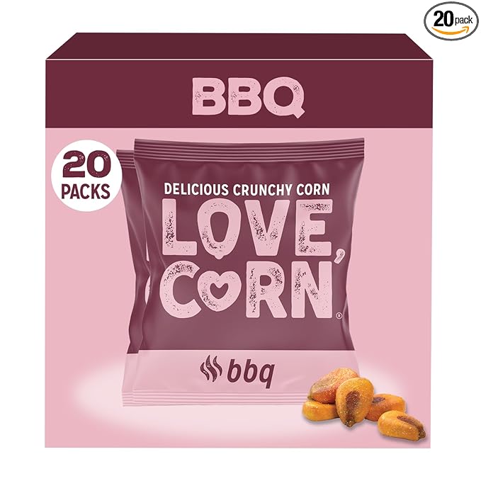 LOVE CORN BBQ 0.7oz x 20 Bags - Delicious Crunchy Corn - Healthy Family Snacks - Gluten Free, Kosher, NON-GMO - Alternative for Chips, Nuts, Crackers & Pretzels - Perfect for Charcuterie Boards