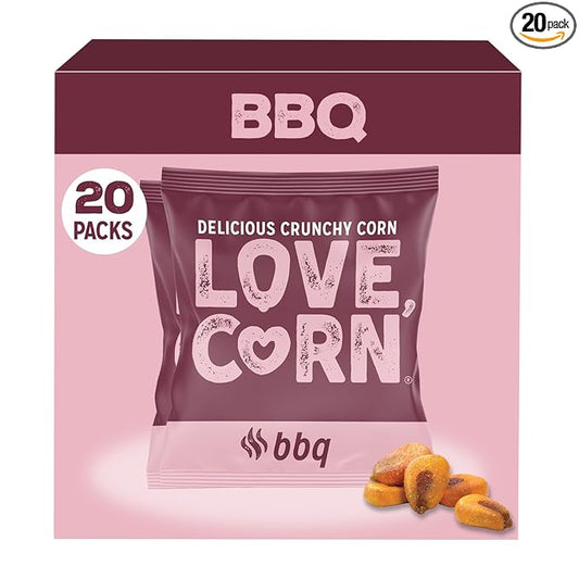 LOVE CORN BBQ 0.7oz x 20 Bags - Delicious Crunchy Corn - Healthy Family Snacks - Gluten Free, Kosher, NON-GMO - Alternative for Chips, Nuts, Crackers & Pretzels - Perfect for Charcuterie Boards