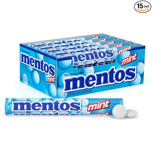 Mentos Chewy Mint Candy Roll, Mint Candies, 14 Pieces Per Roll, 15 Count Party Pack