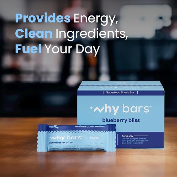 Why Bars, Superfood Protein Bars, 2.04 Ounce Bars - Protein Bar Superfood, Gluten Free, Non GMO, Organic, Vegan, Simple Ingredients (Blueberry)