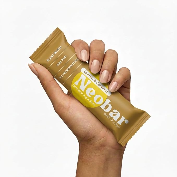 NEOBAR Fruit and Nut Bars - Plant-Based Vegan Snack Bars, Gluten Free Dairy Free Snacks, No Added Sugar, No Preservatives, Non-GMO | Lemon & Coconut,12 Count