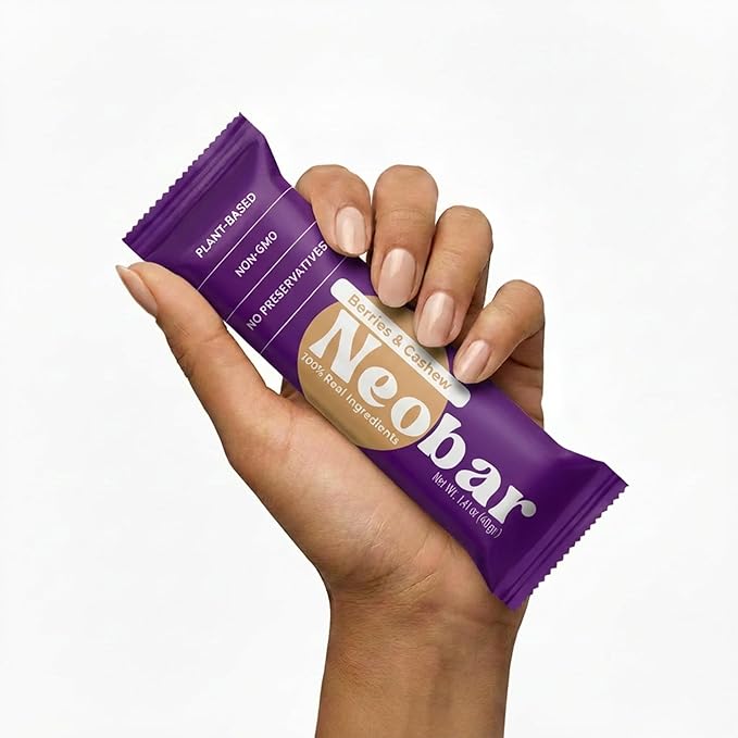 NEOBAR Fruit and Nut Bars - Plant-Based Vegan Snack Bars, Gluten Free Dairy Free Snacks, No Added Sugar, No Preservatives, Non-GMO | Berries & Cashew,12 Count