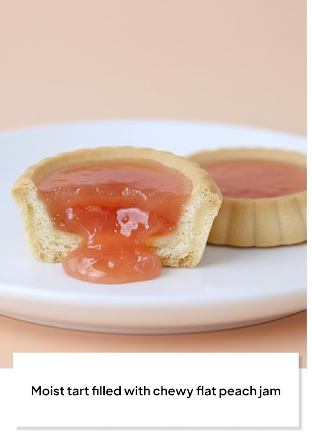 Korean Food CW Flang Flat Peach Dessert Cookies 5.64 oz, Soft Filled Peach Jam Biscuits, Individually Wrapped, 16 Count