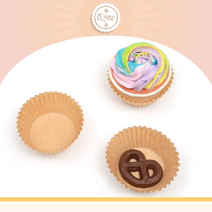 qiqee 1000pcs Natural Cupcake Liners Muffin Linner No Smell, Food Grade Baking Cups（Standard Size）