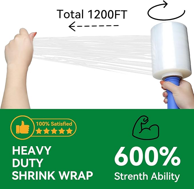 ADAYM Stretch Film Shrink Wrap Roll - 5" x 1200' - 80 Gauge 600% Stretch Self-Adhering 5 inch Mini Plastic Wrap for Moving, Packing, Shipping, Furniture & Pallet Stabilization(12 Rolls)