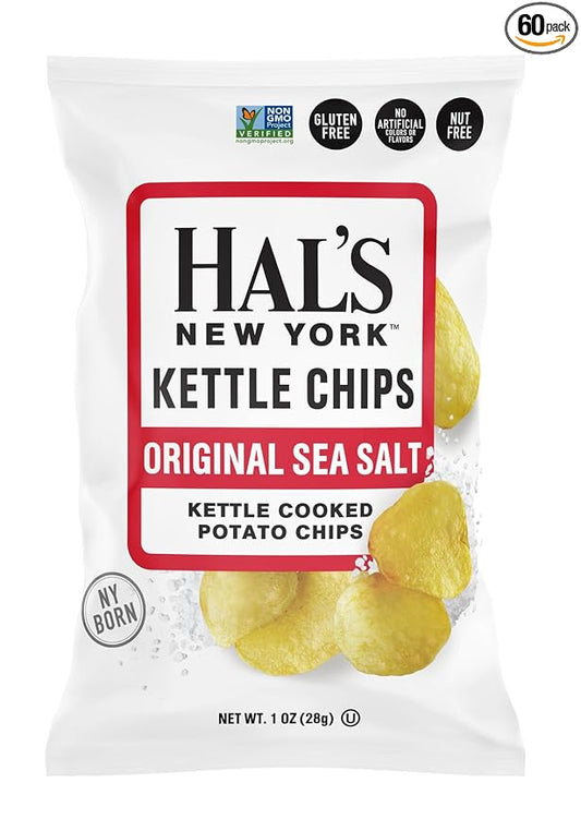 Hal's New York Kettle Cooked Potato Chips, Sea Salt, 1 Oz (Pack of 60)