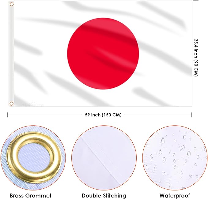AhfuLife 2 Pcs Japan Flag Japaneae Flag 3x5 Ft, Large Japaneae National Flags for Outside - Double Side with Brass Eyelets for Olympic Party Decorations, Bar Garden Street Decoration Indoor Outdoor