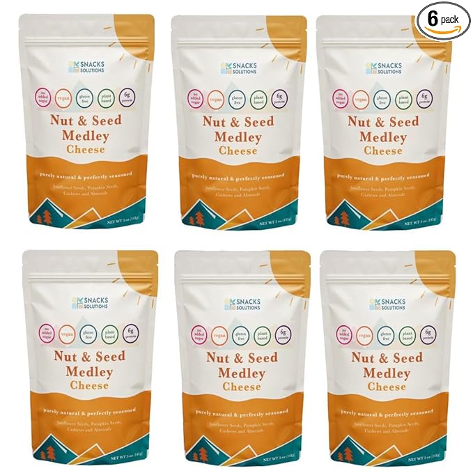Snacks Solutions Nut and Seed Medley (5 oz -Pack of 6, Cheese) Gluten Free, Natural and Perfectly Seasoned, Sunflower Seeds, Pumpkin seeds, Cashews and Almonds